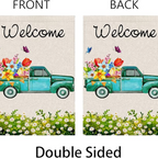 Spring Garden Flag Double Sided Welcome Banner Yard Flag Spring Summer Burlap Flower Decor Truck Seasonal Outdoor Flag Farmhouse Spring Decor 12.5x18 Inch