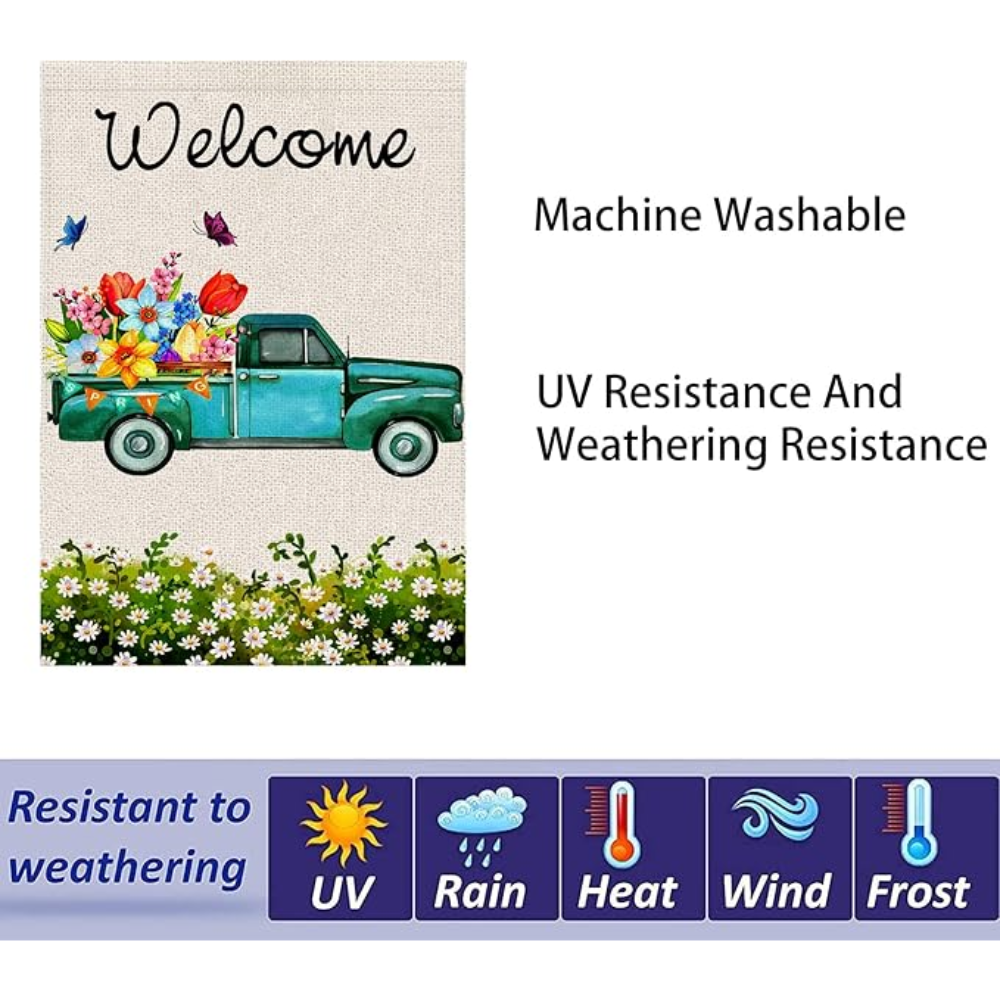 Spring Garden Flag Double Sided Welcome Banner Yard Flag Spring Summer Burlap Flower Decor Truck Seasonal Outdoor Flag Farmhouse Spring Decor 12.5x18 Inch