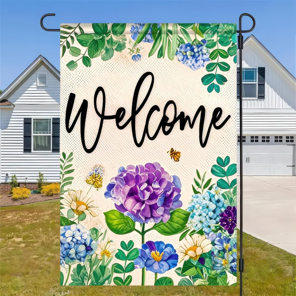 Spring Garden Flag 12x18 Double Sided Small Flags with Hydrangea Flowers Bees for Summer Welcome Garden Flags Outside Outdoor Holiday Seasonal Decor Yard Flags Yard Patio Lawn Decoration