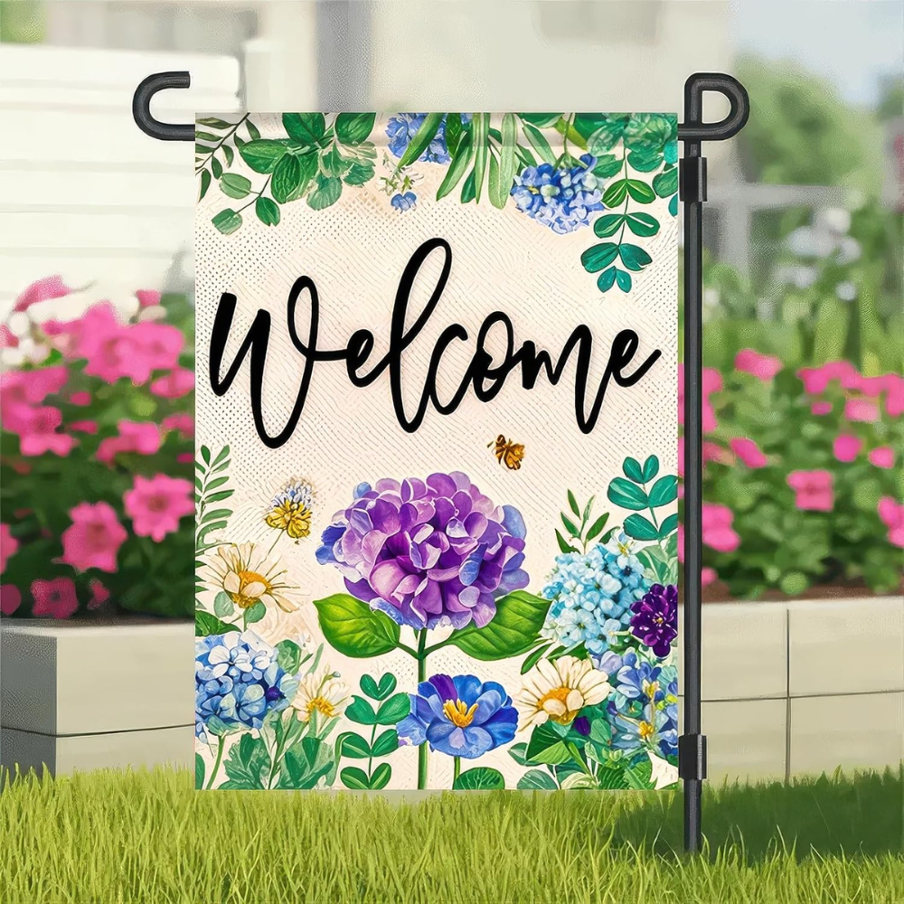 Spring Garden Flag 12x18 Double Sided Small Flags with Hydrangea Flowers Bees for Summer Welcome Garden Flags Outside Outdoor Holiday Seasonal Decor Yard Flags Yard Patio Lawn Decoration