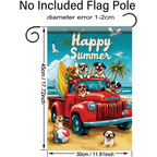 Happy Summer Garden Flag Red Truck Coastal Flag 12 x 18 Double Sided Beach Dogs Beach Truck Yard Banner Outdoor Decoration for Porch Lawn Pool Home Decor Seasonal Nautical Holiday