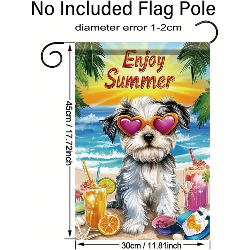 Enjoy Summer Garden Flag Yorkshire Terrier Dog 12x18 Inch Double Sided Beach Party Yard Banner Outdoor Decoration for Porch Lawn Pool Tropical Pet Home Decor Seasonal Summer Holiday