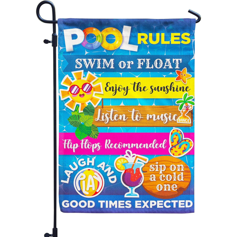 Pool Rules Signs and Decorations Outdoor, Summer Garden Flag Double Sided Burlap 12x18Inch