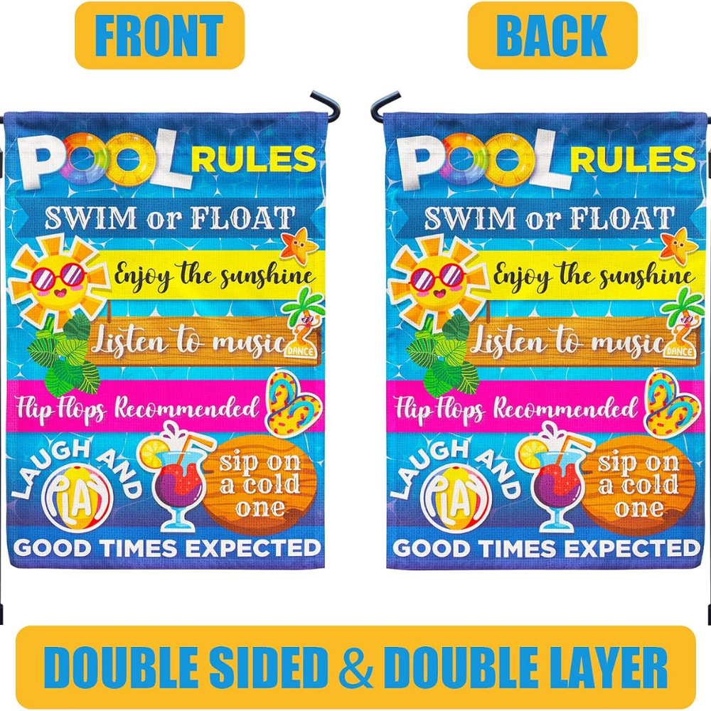 Pool Rules Signs and Decorations Outdoor, Summer Garden Flag Double Sided Burlap 12x18Inch