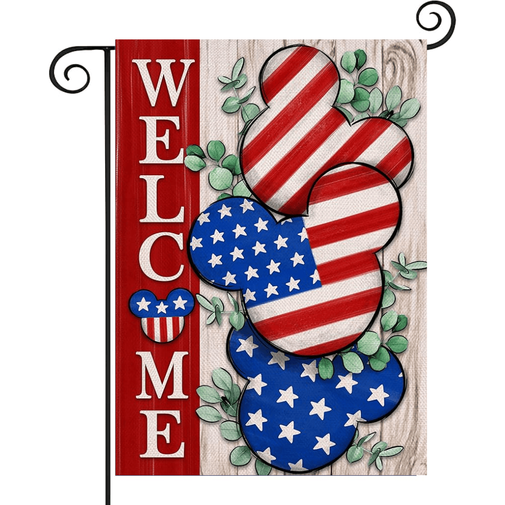 Welcome 4th of July Stars Stripes Patriotic Decorative Garden Flag, American USA Memorial Day Yard Outside Decorations, Summer Outdoor Small Home Decor Double Sided 12 x 18