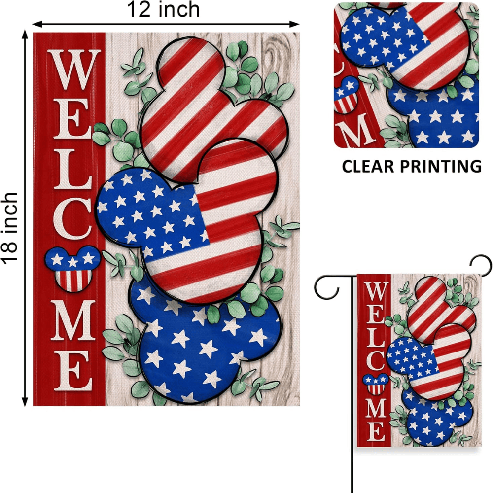 Welcome 4th of July Stars Stripes Patriotic Decorative Garden Flag, American USA Memorial Day Yard Outside Decorations, Summer Outdoor Small Home Decor Double Sided 12 x 18