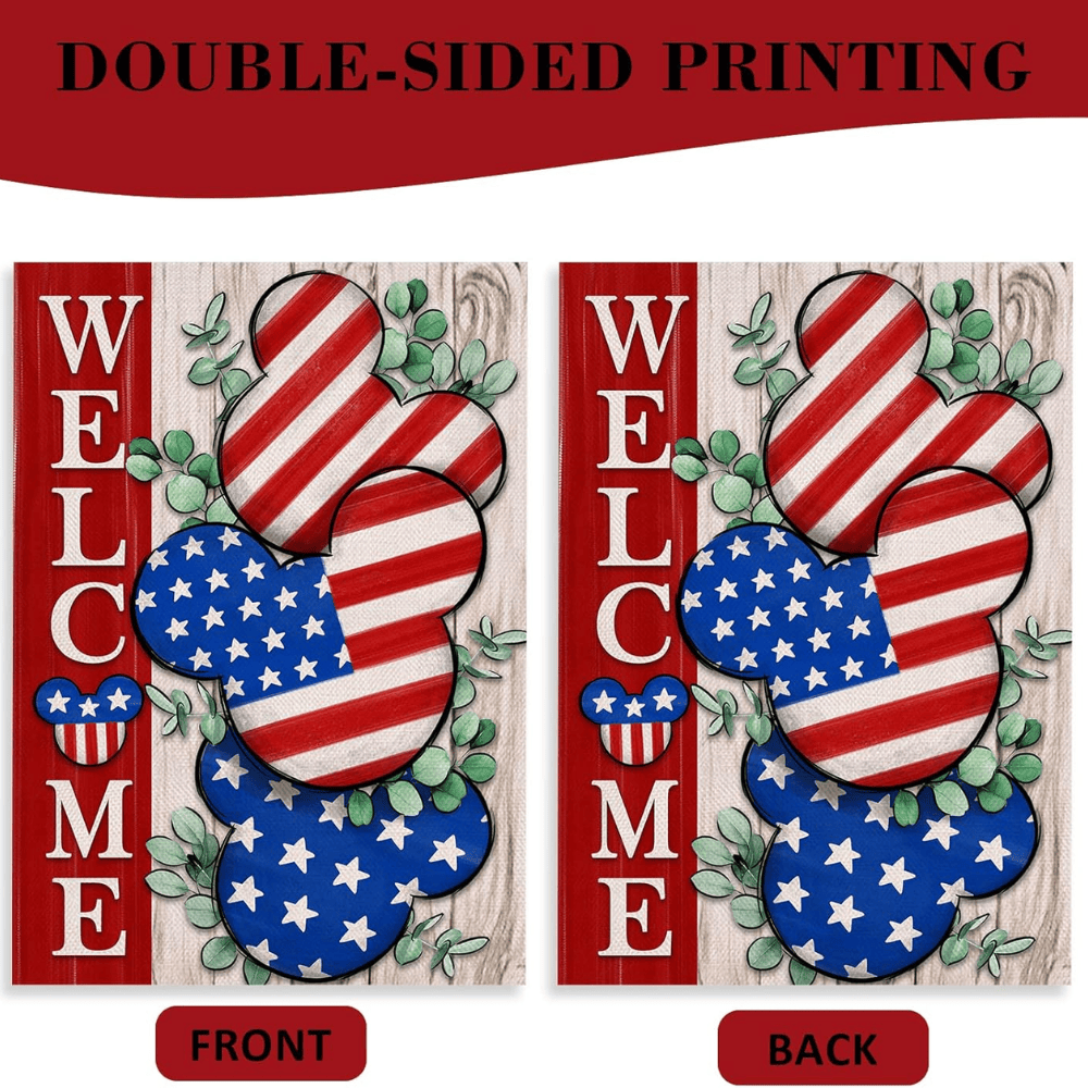 Welcome 4th of July Stars Stripes Patriotic Decorative Garden Flag, American USA Memorial Day Yard Outside Decorations, Summer Outdoor Small Home Decor Double Sided 12 x 18