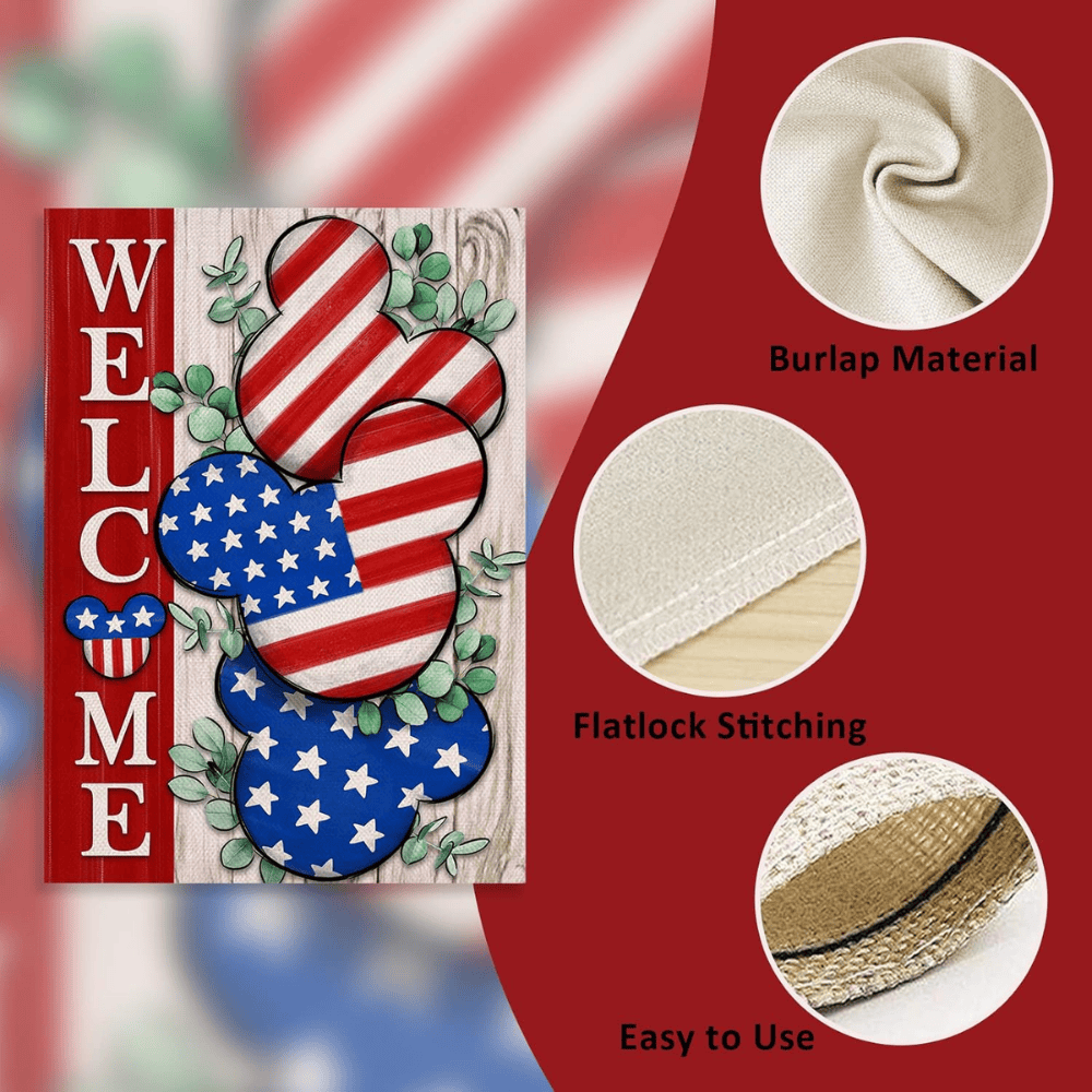 Welcome 4th of July Stars Stripes Patriotic Decorative Garden Flag, American USA Memorial Day Yard Outside Decorations, Summer Outdoor Small Home Decor Double Sided 12 x 18