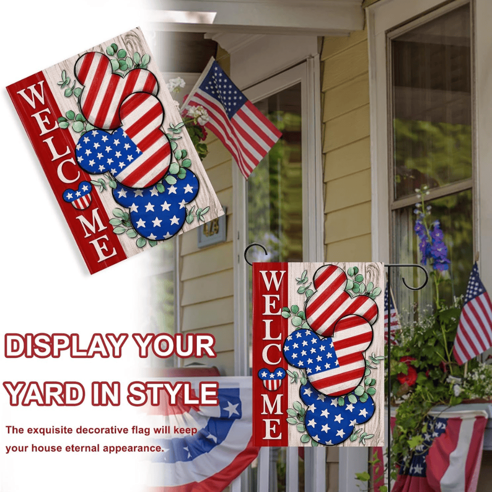 Welcome 4th of July Stars Stripes Patriotic Decorative Garden Flag, American USA Memorial Day Yard Outside Decorations, Summer Outdoor Small Home Decor Double Sided 12 x 18