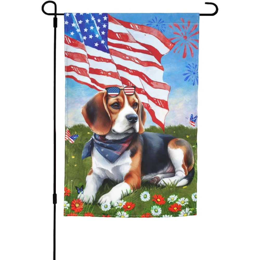 Patriotic Beagle 4th Of July Flowers Garden Flag 12x18 Inch Double Sided Vertical Decoration Yard Small Flag For Outside Holiday Seasonal Outdoor