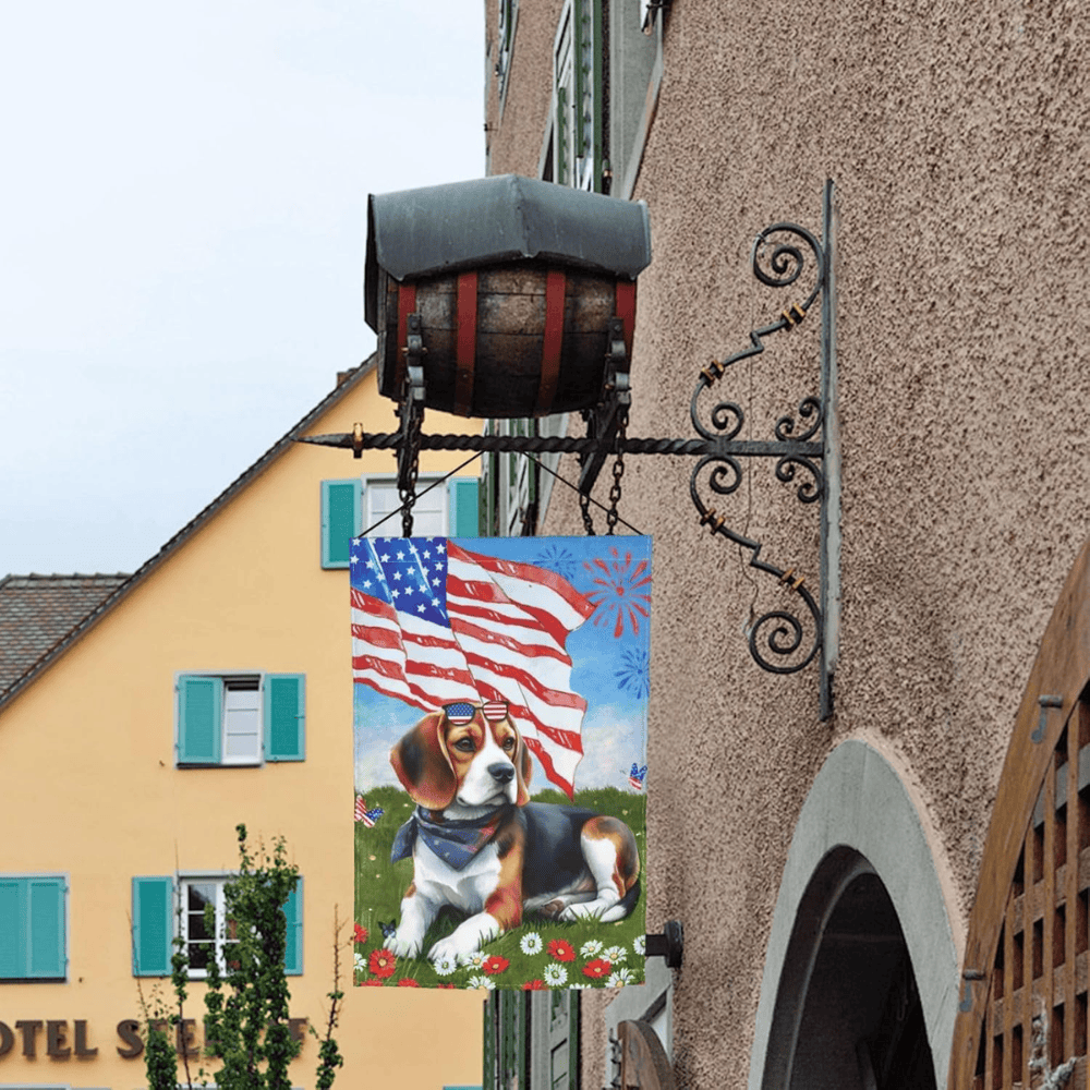 Patriotic Beagle 4th Of July Flowers Garden Flag 12x18 Inch Double Sided Vertical Decoration Yard Small Flag For Outside Holiday Seasonal Outdoor