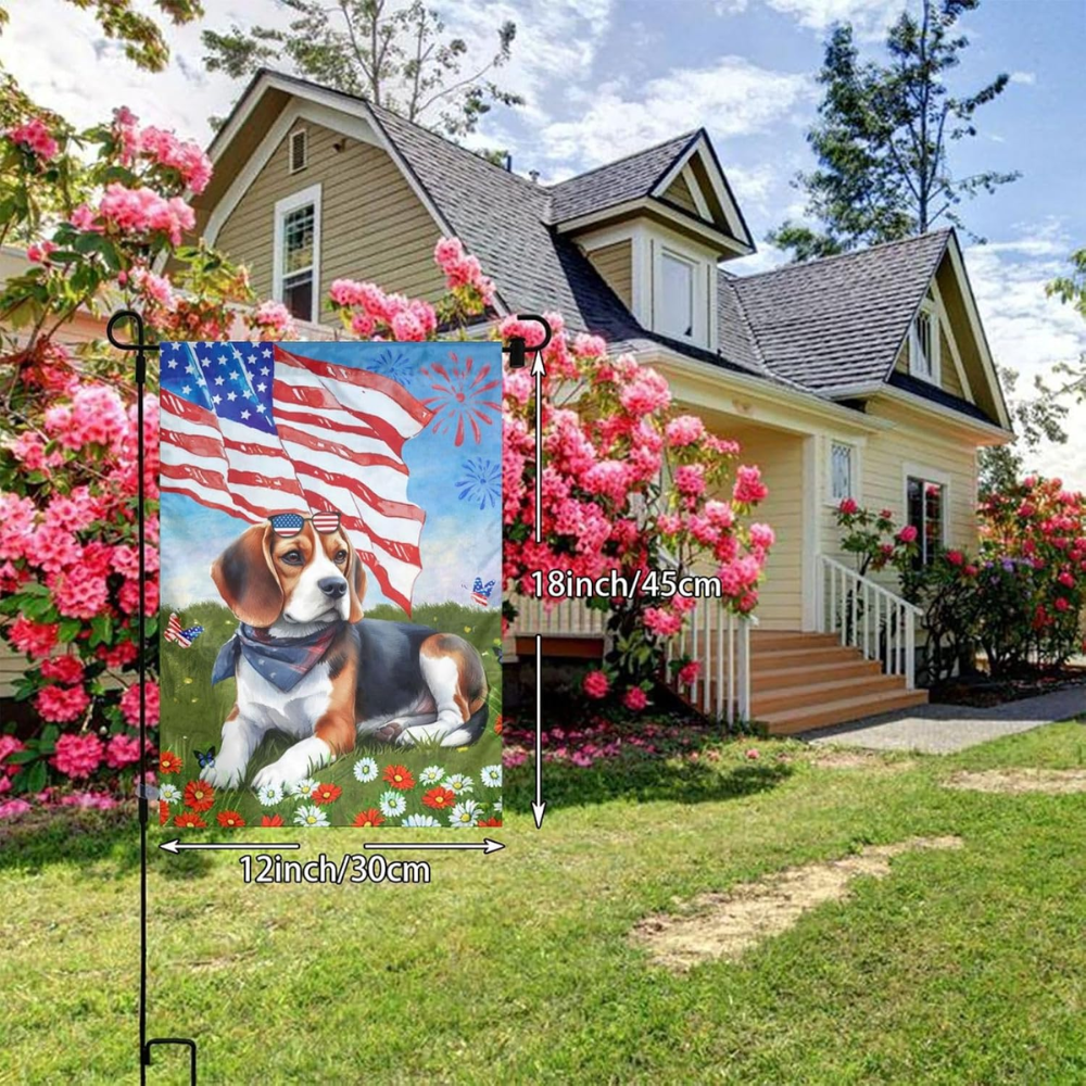 Patriotic Beagle 4th Of July Flowers Garden Flag 12x18 Inch Double Sided Vertical Decoration Yard Small Flag For Outside Holiday Seasonal Outdoor