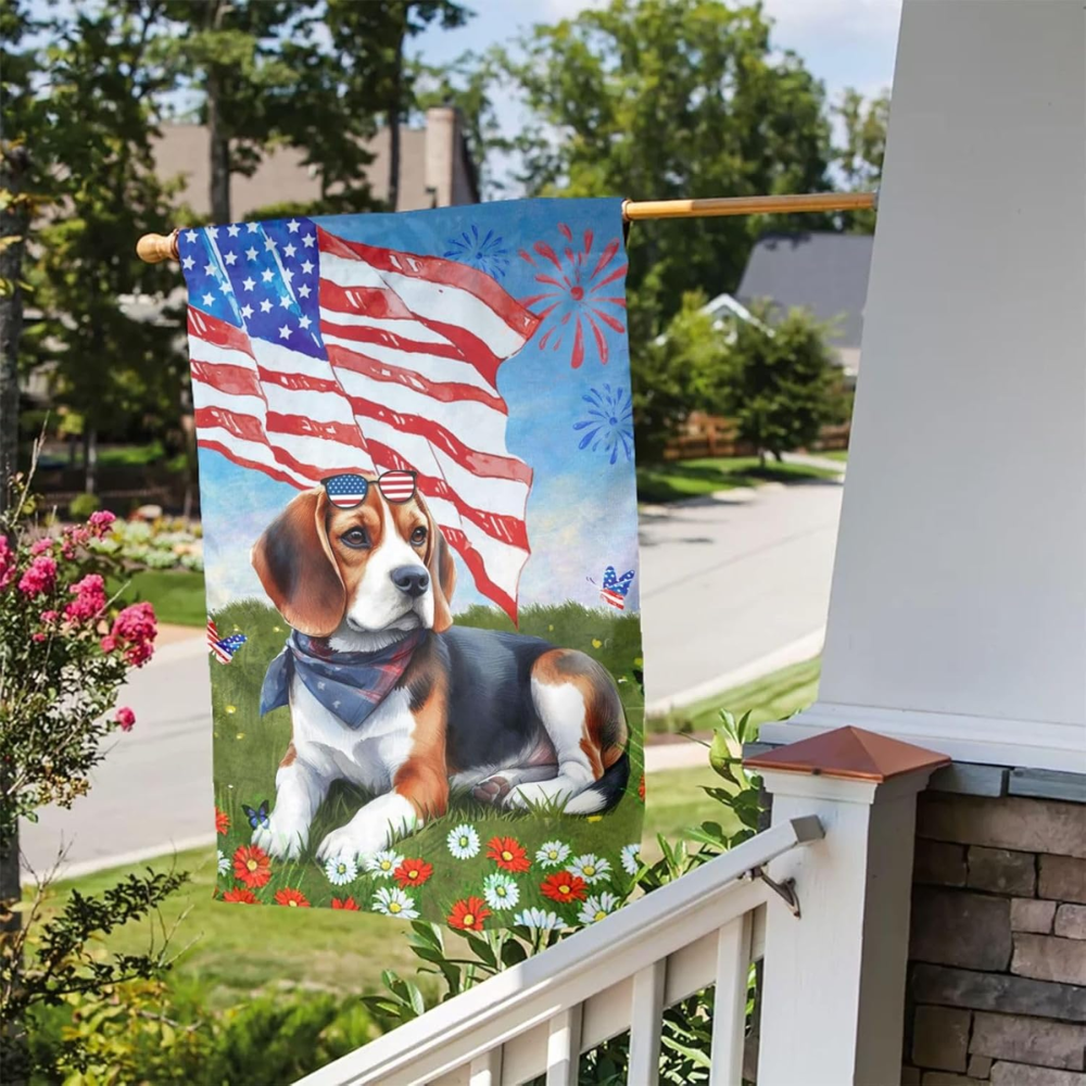 Patriotic Beagle 4th Of July Flowers Garden Flag 12x18 Inch Double Sided Vertical Decoration Yard Small Flag For Outside Holiday Seasonal Outdoor