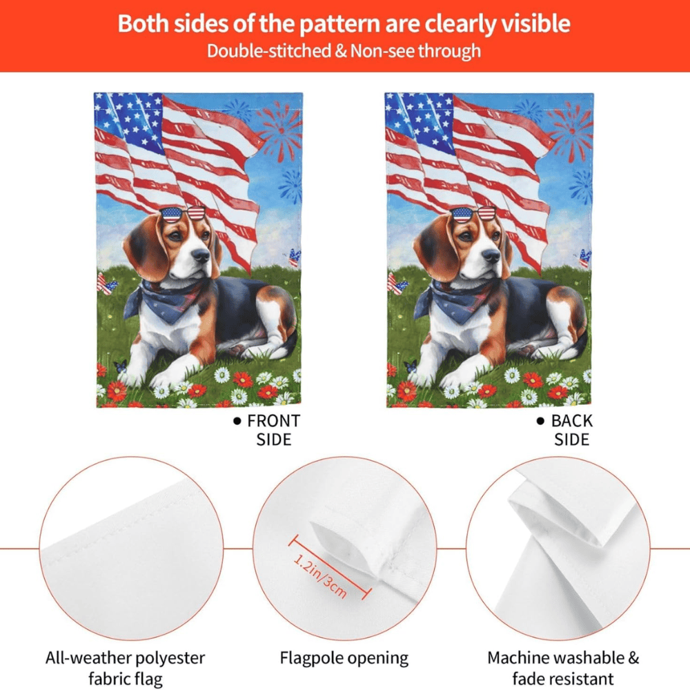 Patriotic Beagle 4th Of July Flowers Garden Flag 12x18 Inch Double Sided Vertical Decoration Yard Small Flag For Outside Holiday Seasonal Outdoor