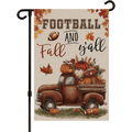 Thanksgiving Fall Garden Flags for Outside Decorations, Football and Fall Y'all Truck with Maple Leaves Small Yard Flag, Yard Lawn Outdoor Thanksgiving Day Harvest Banner fall flags 12x18 inch double sided