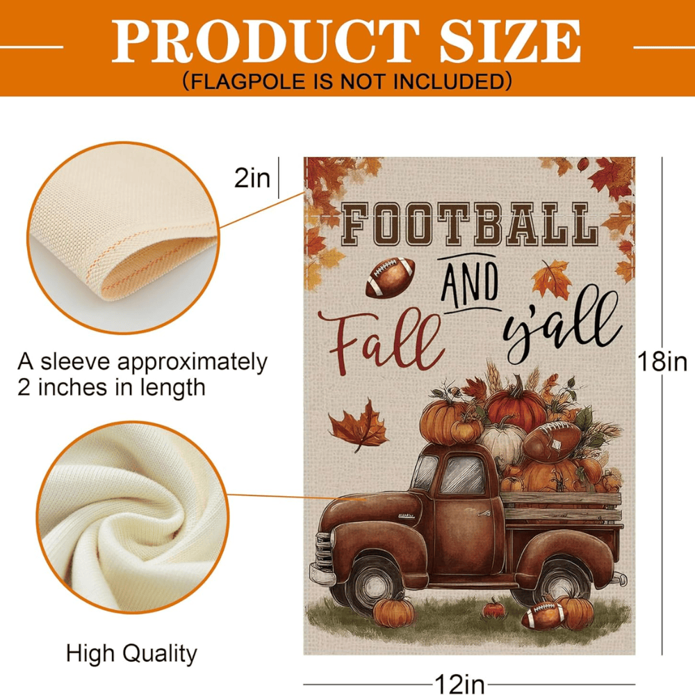 Thanksgiving Fall Garden Flags for Outside Decorations, Football and Fall Y'all Truck with Maple Leaves Small Yard Flag, Yard Lawn Outdoor Thanksgiving Day Harvest Banner fall flags 12x18 inch double sided