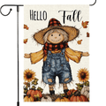 Hello Fall Scarecrow Garden Flag Thanksgiving Pumpkin Garden Flags 12x18 Inch Double Sided for Outside Small Burlap Autumn Holiday Yard Decoration
