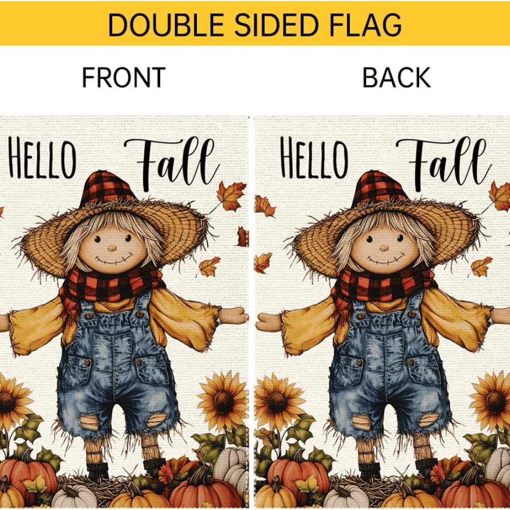 Hello Fall Scarecrow Garden Flag Thanksgiving Pumpkin Garden Flags 12x18 Inch Double Sided for Outside Small Burlap Autumn Holiday Yard Decoration