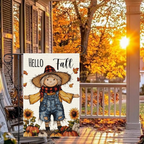 Hello Fall Scarecrow Garden Flag Thanksgiving Pumpkin Garden Flags 12x18 Inch Double Sided for Outside Small Burlap Autumn Holiday Yard Decoration