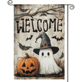 Halloween Garden Flag 12x18 Inch Double Sided Outside, Jack-o'-lantern Ghost Welcome Yard Outdoor Flag