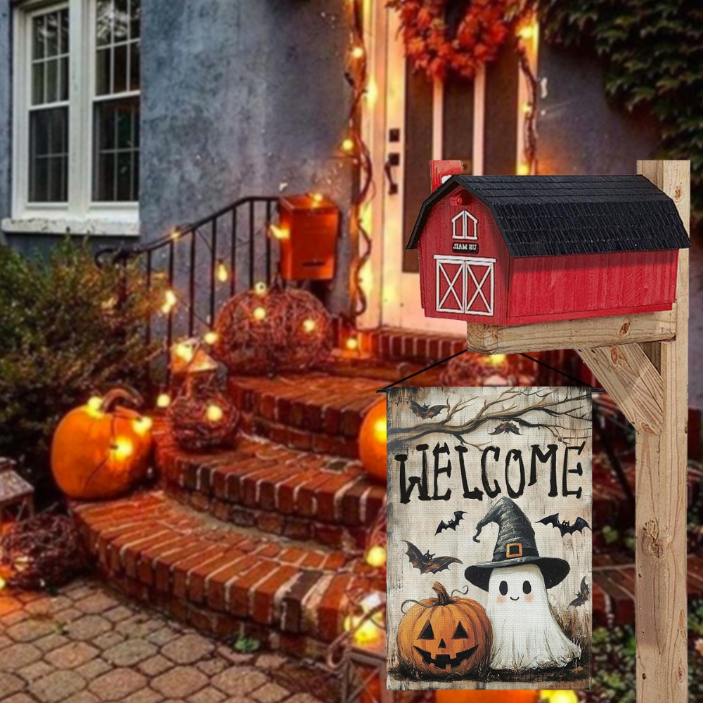 Halloween Garden Flag 12x18 Inch Double Sided Outside, Jack-o'-lantern Ghost Welcome Yard Outdoor Flag