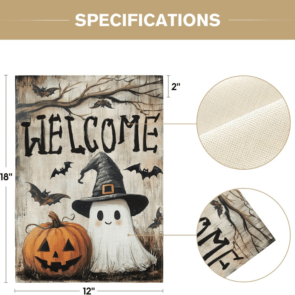 Halloween Garden Flag 12x18 Inch Double Sided Outside, Jack-o'-lantern Ghost Welcome Yard Outdoor Flag