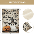 Halloween Garden Flag 12x18 Inch Double Sided Outside, Jack-o'-lantern Ghost Welcome Yard Outdoor Flag