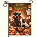 Happy Halloween Garden Flag Double Sided 12x18 Flag Halloween Cat Dog Ghosts Pumpkins Garden Flag Holiday Decoration Rottweiler Black Cat Garden Flag Porch Outdoor Yard Lawn Patio Banner