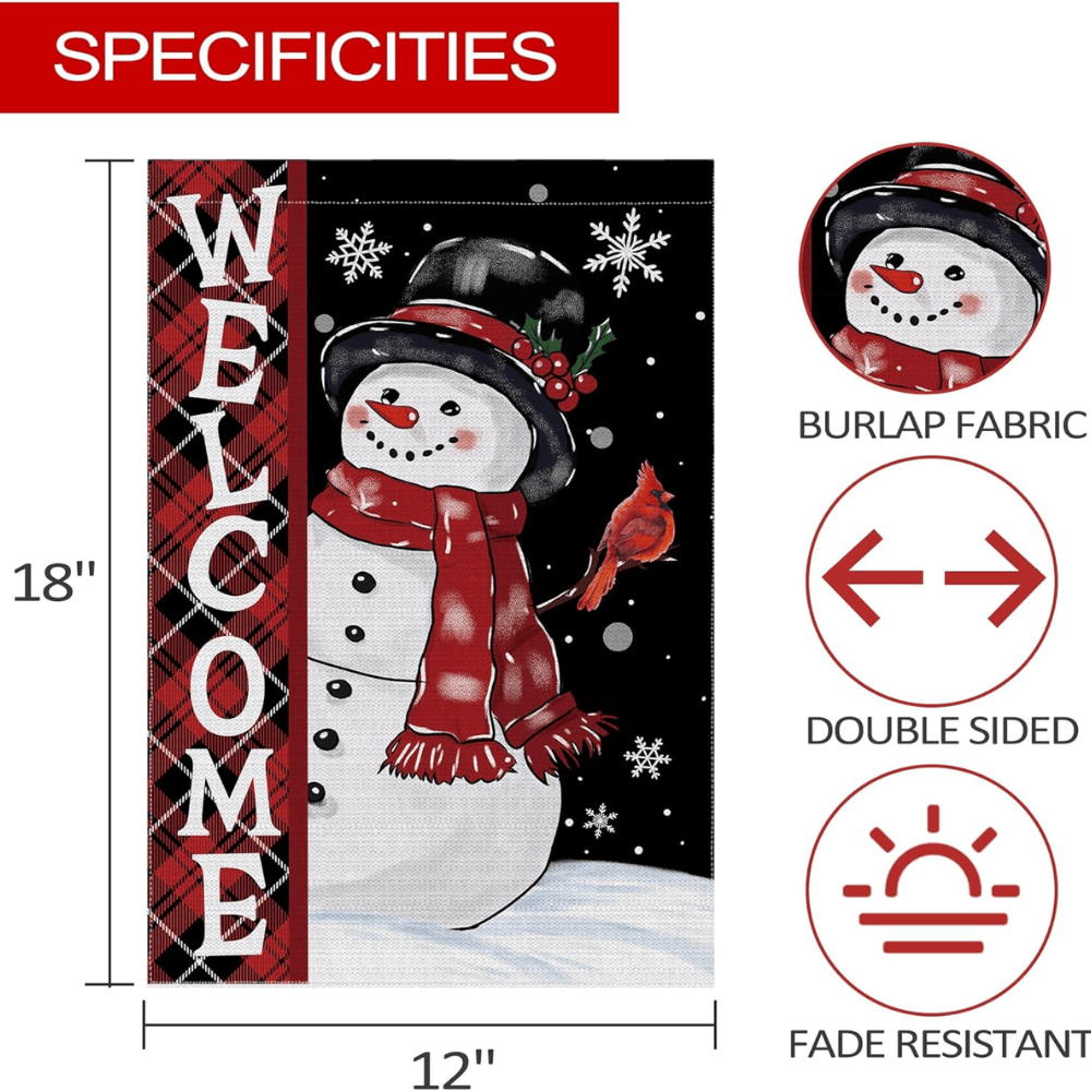 Christmas Snowman Garden Flag, Christmas Decor Yard Flag 12x18 Double Sided Winter, Snowman Garden Flags Signs Home Decorations Rustic Welcome Outdoor Farmhouse Xmas