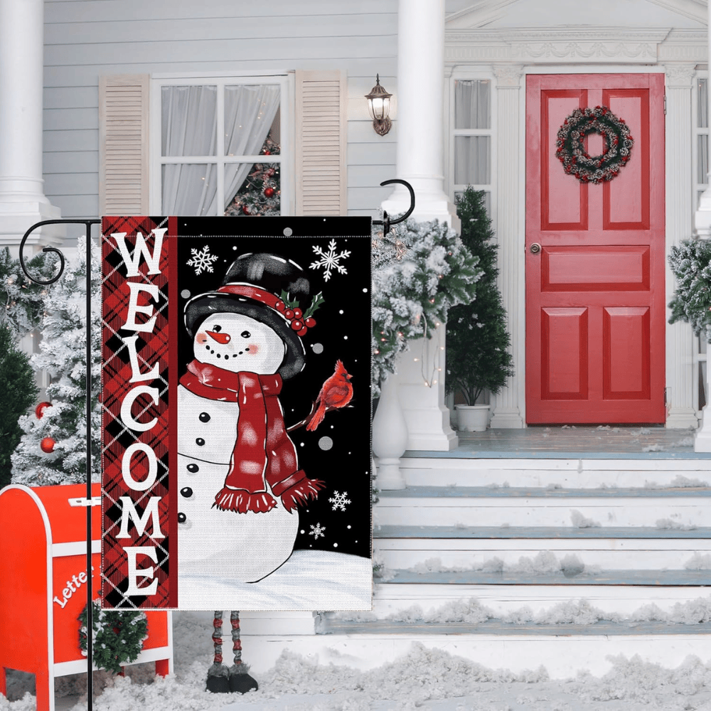 Christmas Snowman Garden Flag, Christmas Decor Yard Flag 12x18 Double Sided Winter, Snowman Garden Flags Signs Home Decorations Rustic Welcome Outdoor Farmhouse Xmas