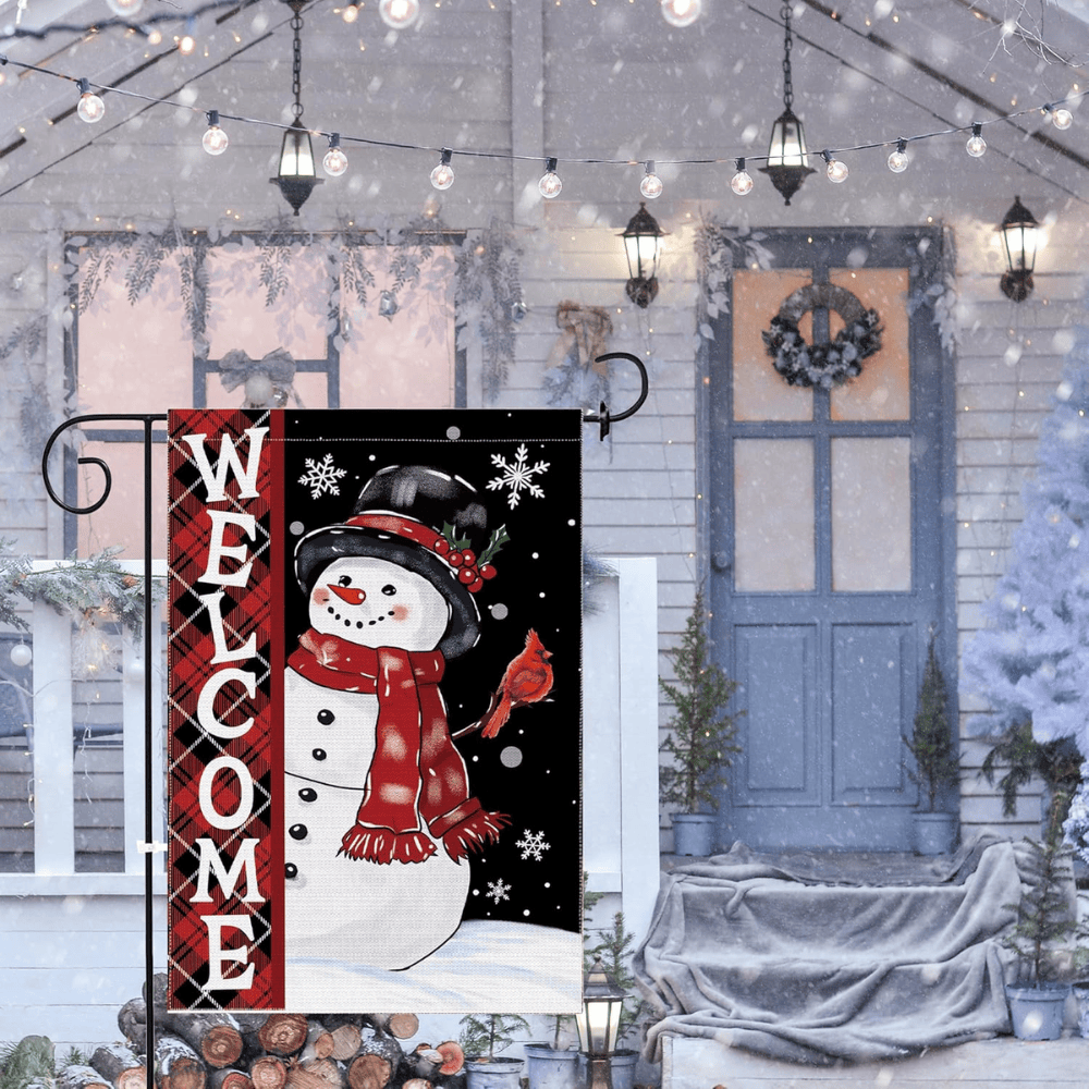 Christmas Snowman Garden Flag, Christmas Decor Yard Flag 12x18 Double Sided Winter, Snowman Garden Flags Signs Home Decorations Rustic Welcome Outdoor Farmhouse Xmas