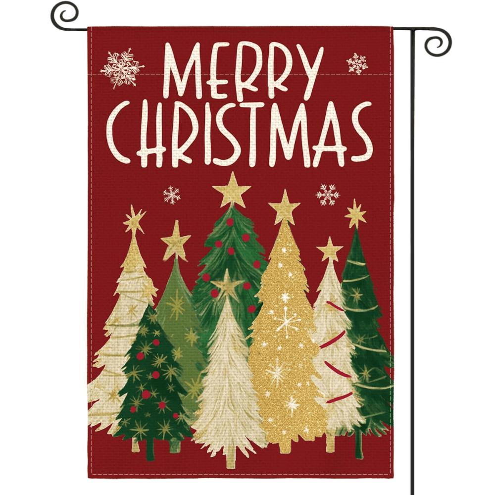 Merry Christmas Garden Flag 12x18 Inch Double Sided Outside, Christmas Trees Winter Holiday Yard Outdoor Flag Red