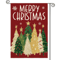 Merry Christmas Garden Flag 12x18 Inch Double Sided Outside, Christmas Trees Winter Holiday Yard Outdoor Flag Red