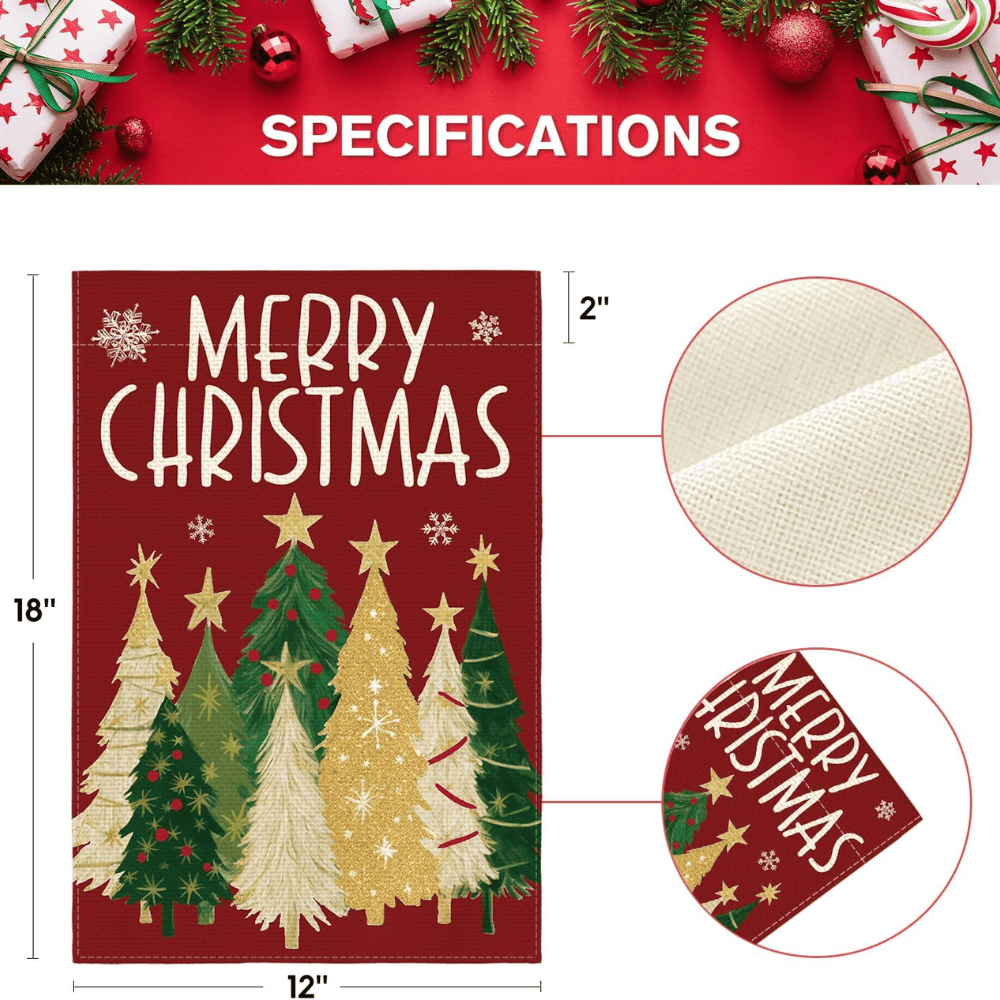 Merry Christmas Garden Flag 12x18 Inch Double Sided Outside, Christmas Trees Winter Holiday Yard Outdoor Flag Red