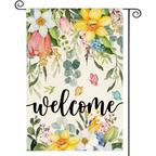 Spring Flowers Welcome Garden Flag - Double Sided Floral Butterfly Yard Decor - Premium Spun Polyester, Weather Resistant