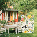 Spring Flowers Welcome Garden Flag - Double Sided Floral Butterfly Yard Decor - Premium Spun Polyester, Weather Resistant
