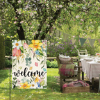 Spring Flowers Welcome Garden Flag - Double Sided Floral Butterfly Yard Decor - Premium Spun Polyester, Weather Resistant