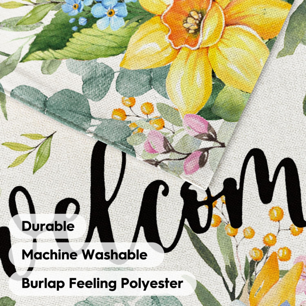 Spring Flowers Welcome Garden Flag - Double Sided Floral Butterfly Yard Decor - Premium Spun Polyester, Weather Resistant