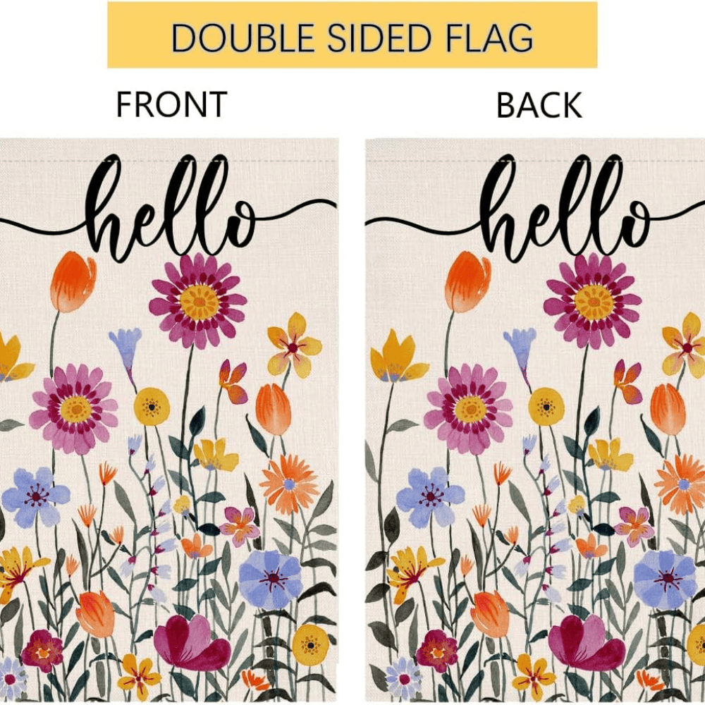 Hello Spring Floral House Flag - Double Sided Colorful Flowers Summer Farmhouse Decor - Premium Burlap, Fade Resistant Large Vertical Yard Flag