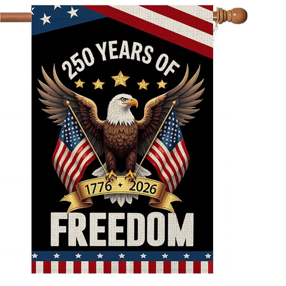 250 Years America House Flag - 250th Anniversary USA Patriotic Banner - Double Sided Eagle Design 1776-2026 Commemorative - Premium Burlap, Weather Resistant