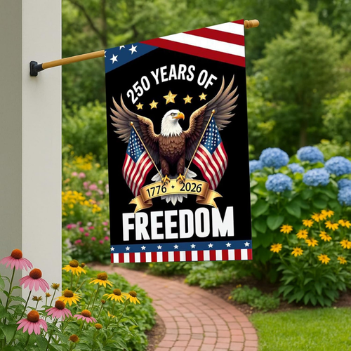 250 Years America House Flag - 250th Anniversary USA Patriotic Banner - Double Sided Eagle Design 1776-2026 Commemorative - Premium Burlap, Weather Resistant