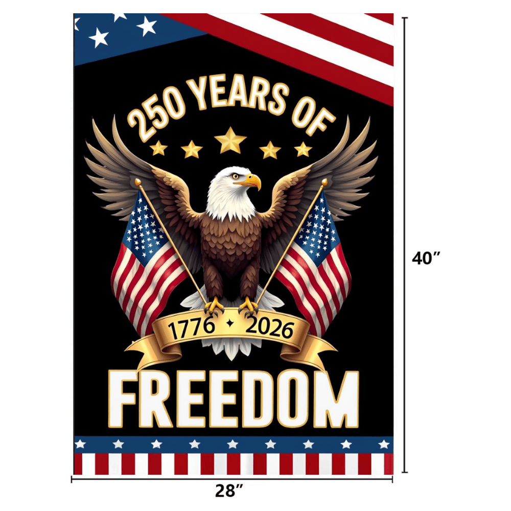 250 Years America House Flag - 250th Anniversary USA Patriotic Banner - Double Sided Eagle Design 1776-2026 Commemorative - Premium Burlap, Weather Resistant