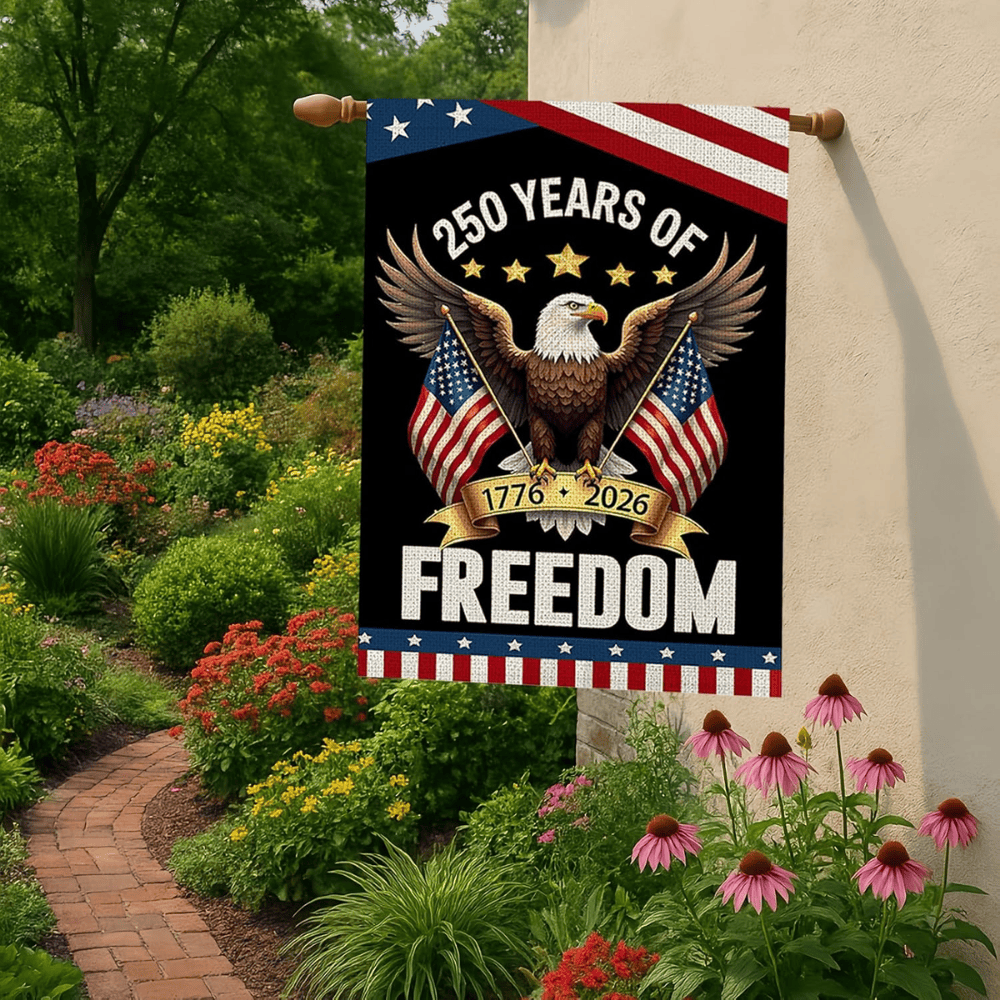 250 Years America House Flag - 250th Anniversary USA Patriotic Banner - Double Sided Eagle Design 1776-2026 Commemorative - Premium Burlap, Weather Resistant