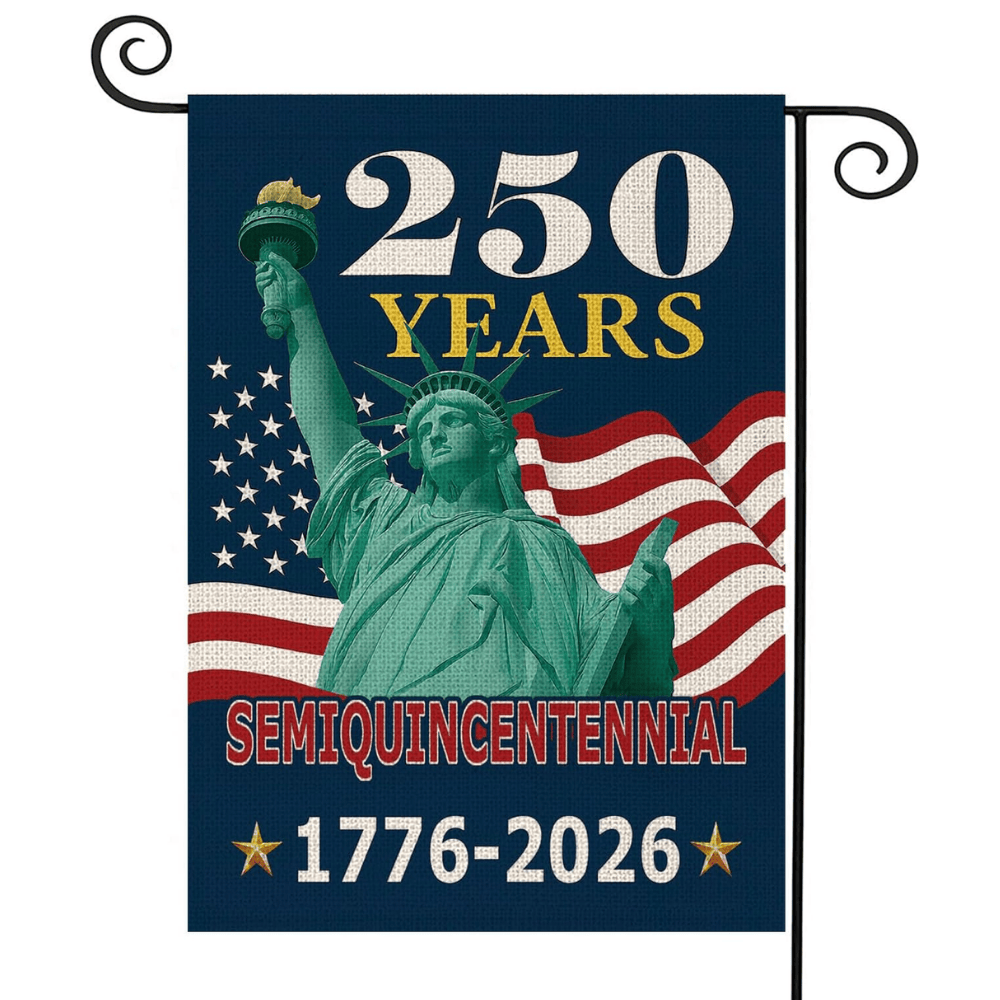 250 Years America House Flag - 250th Anniversary USA Patriotic Double-Sided Banner - Statue of Liberty & Fireworks Design 1776-2026 - Premium Linen