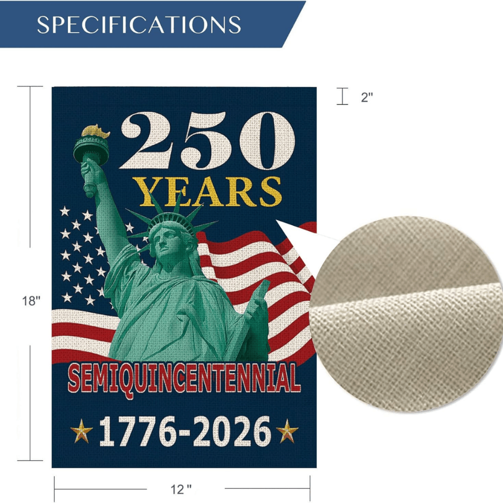 250 Years America House Flag - 250th Anniversary USA Patriotic Double-Sided Banner - Statue of Liberty & Fireworks Design 1776-2026 - Premium Linen