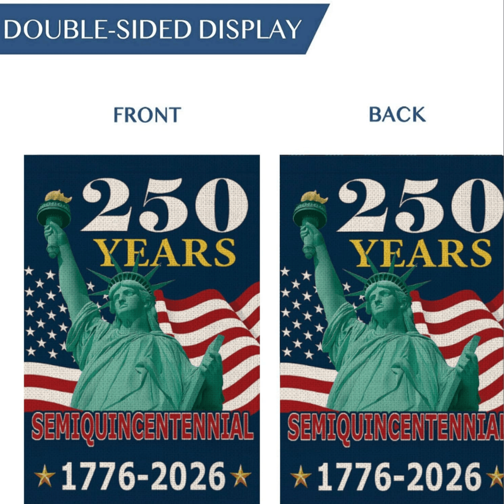 250 Years America House Flag - 250th Anniversary USA Patriotic Double-Sided Banner - Statue of Liberty & Fireworks Design 1776-2026 - Premium Linen
