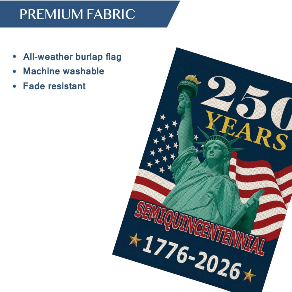 250 Years America House Flag - 250th Anniversary USA Patriotic Double-Sided Banner - Statue of Liberty & Fireworks Design 1776-2026 - Premium Linen