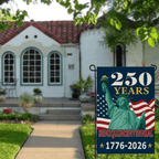 250 Years America House Flag - 250th Anniversary USA Patriotic Double-Sided Banner - Statue of Liberty & Fireworks Design 1776-2026 - Premium Linen