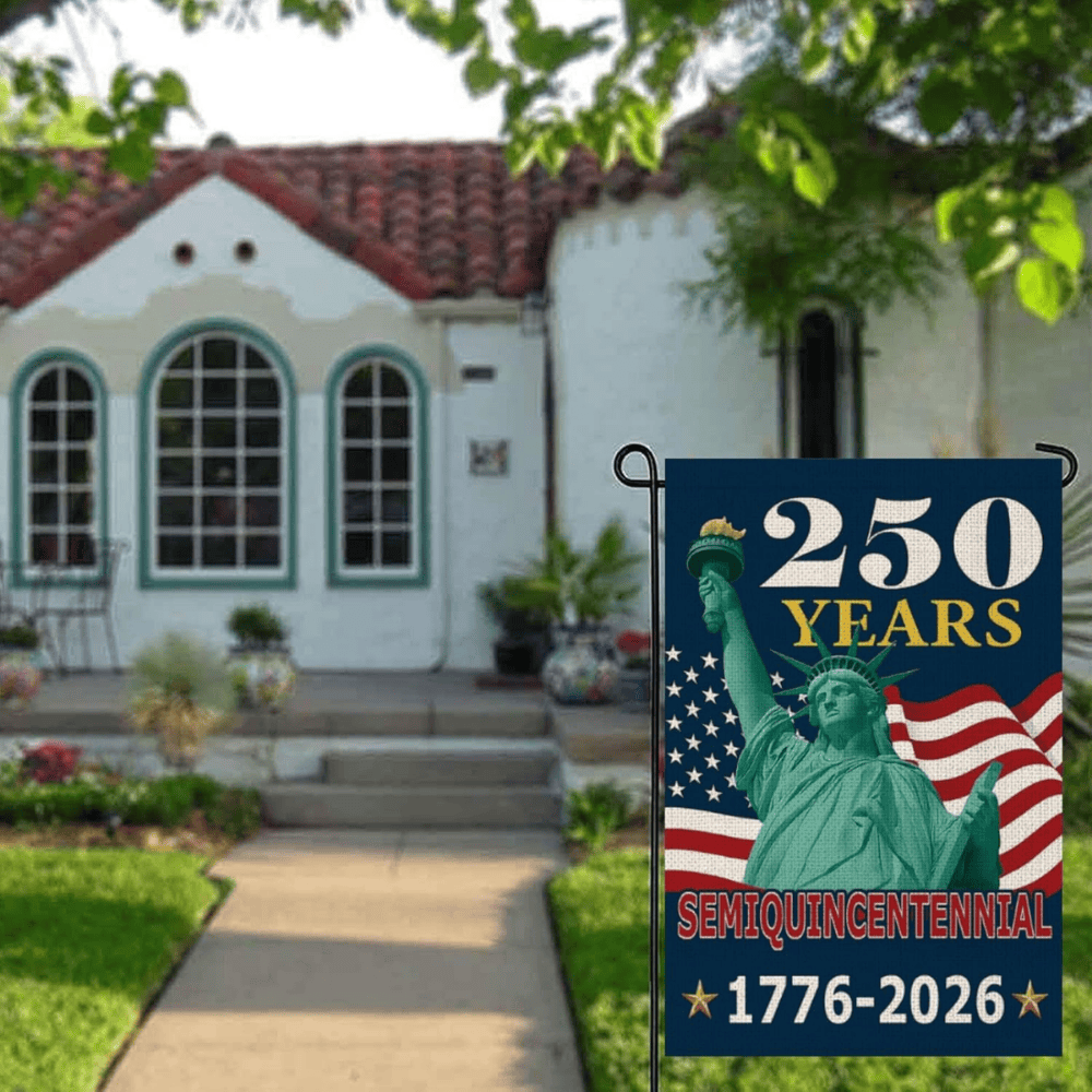 250 Years America House Flag - 250th Anniversary USA Patriotic Double-Sided Banner - Statue of Liberty & Fireworks Design 1776-2026 - Premium Linen