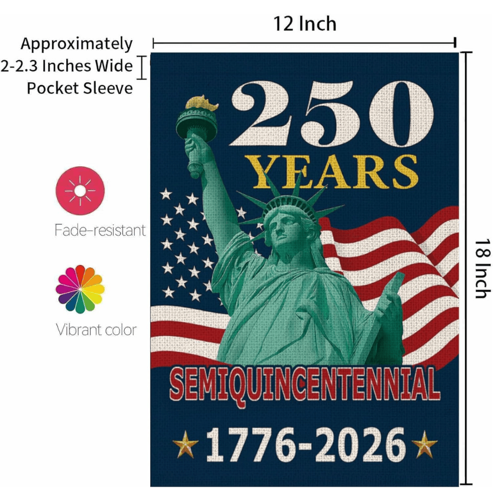 250 Years America House Flag - 250th Anniversary USA Patriotic Double-Sided Banner - Statue of Liberty & Fireworks Design 1776-2026 - Premium Linen